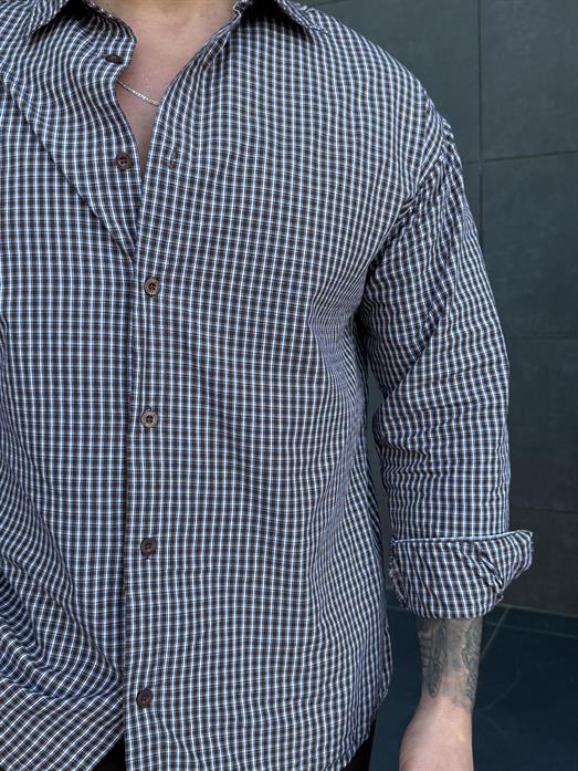 Kahve Ekoseli Oversize Pamuk Gömlek SNZ 1312