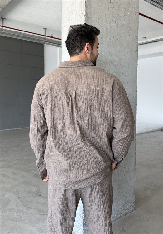 Kahve Gofre Pamuk Gömlek SNZ 1349