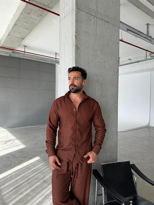 Kahve İthal Doku Gömlek SC