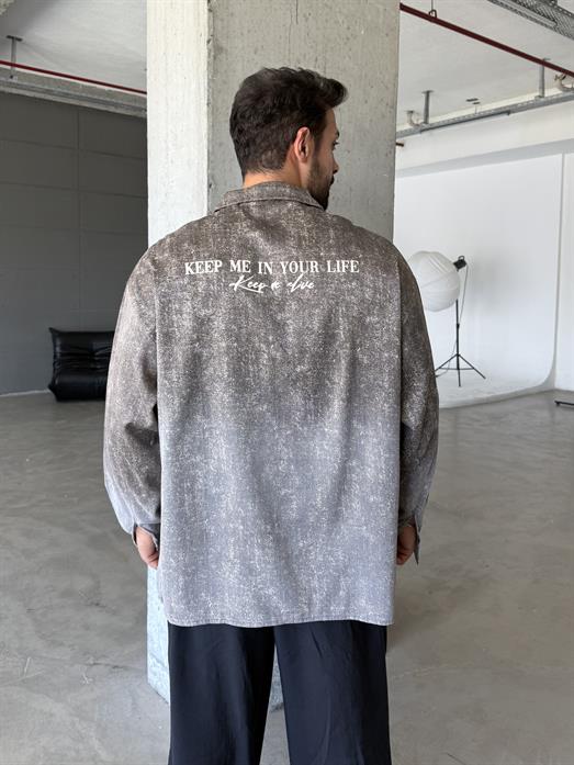 Kahve Keep Me Baskılı Pamuk Gömlek PNC 2479