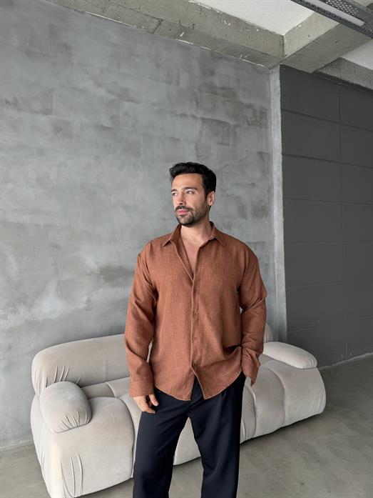 Kahve Keten Gömlek MSS