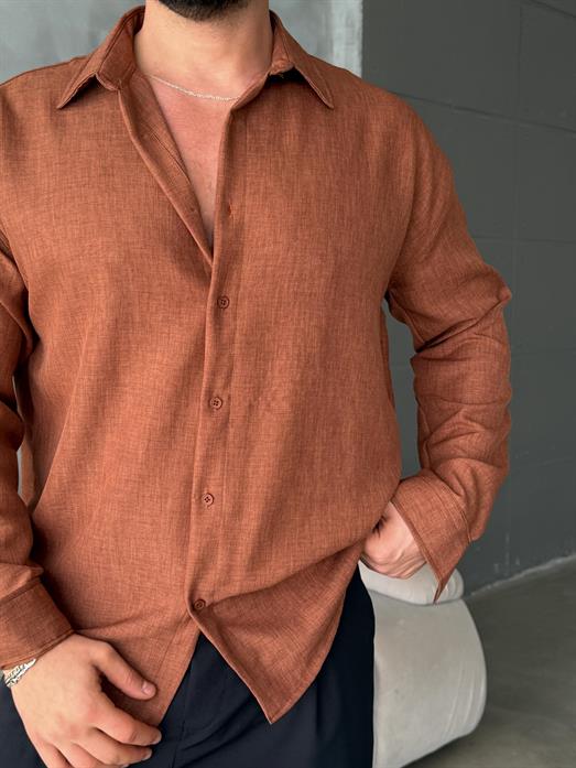 Kahve Keten Gömlek MSS