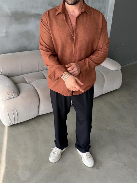 Kahve Keten Gömlek MSS