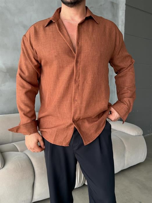 Kahve Keten Gömlek MSS