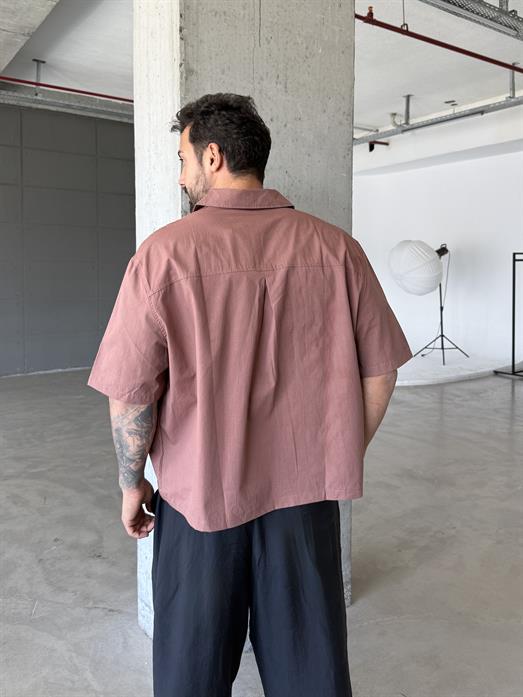 Kahve Kısa Kol Pamuk Basic Boxy Gömlek PNC 2580
