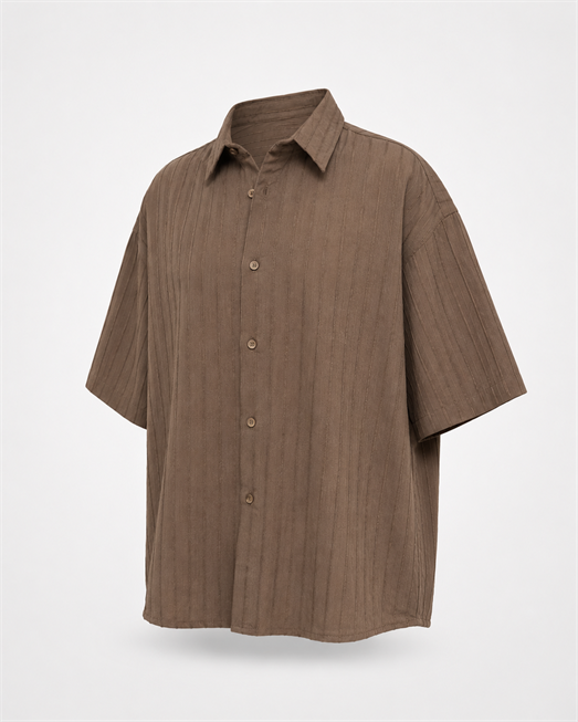 Kahve Kısa Kol Tona Ton Çizgili Gömlek PLZ 26313