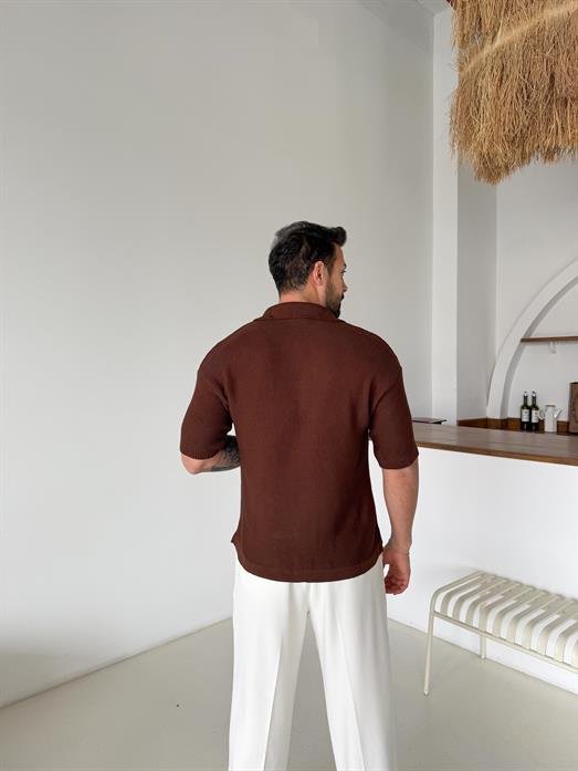 Kahve Linksli Pamuk Triko Gömlek SNZ T7280