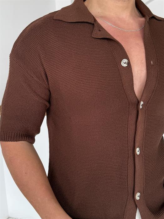 Kahve Linksli Pamuk Triko Gömlek SNZ T7280
