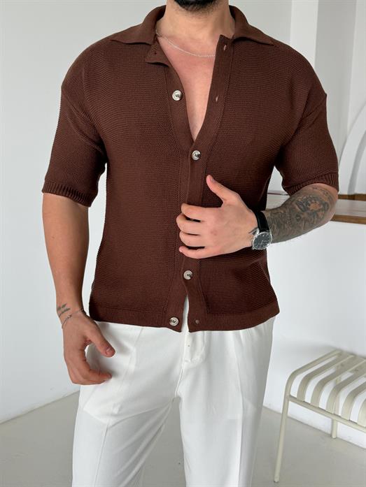 Kahve Linksli Pamuk Triko Gömlek SNZ T7280