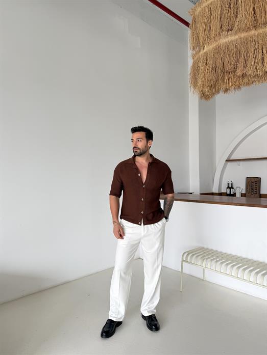 Kahve Linksli Pamuk Triko Gömlek SNZ T7280