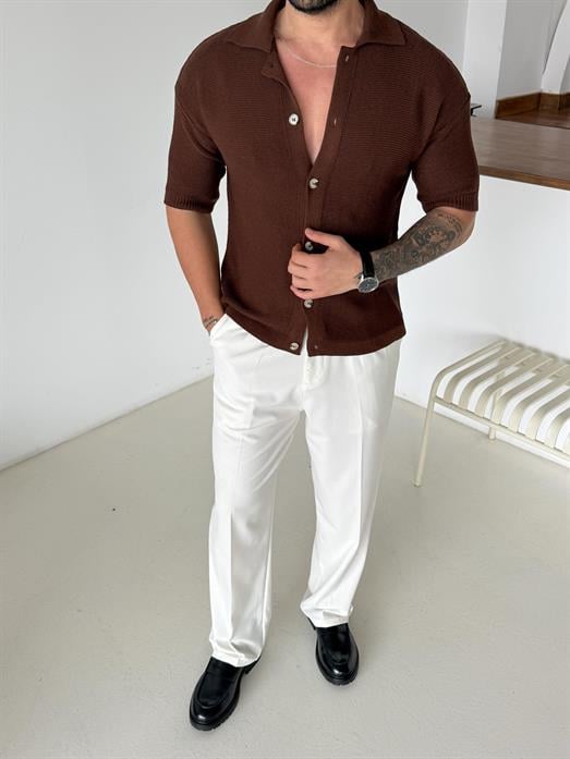 Kahve Linksli Pamuk Triko Gömlek SNZ T7280