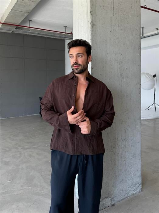 Kahve Üç Dikiş Detaylı Modal Gömlek PNC 2531