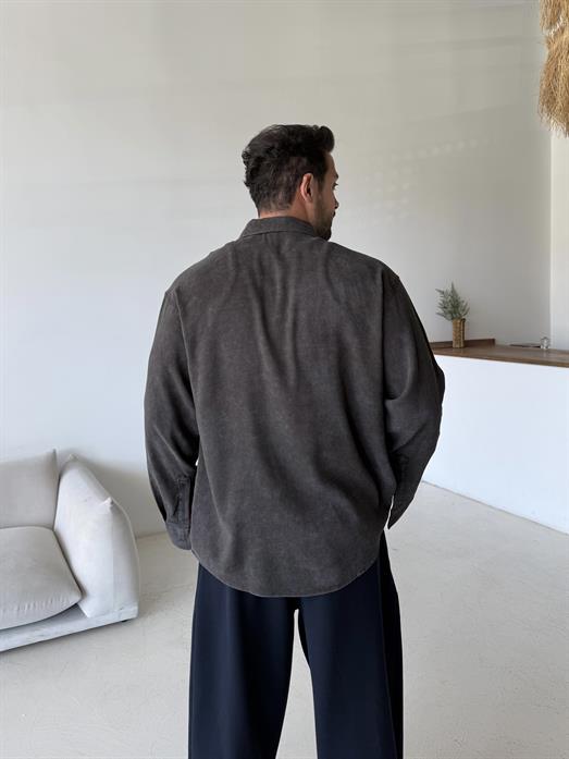Kahve Yıkamalı Bol Modal Gömlek Esnt 4062
