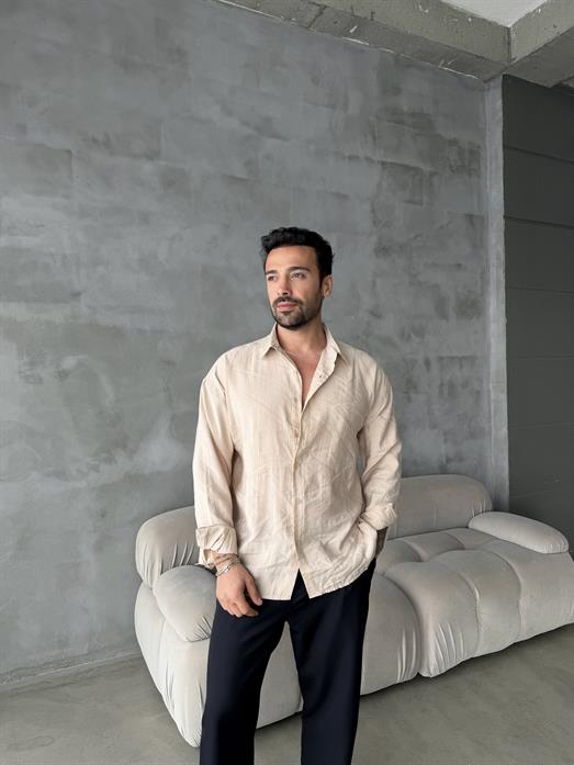 Krem Modal Kumaş Uzun Kol Gömlek MSS