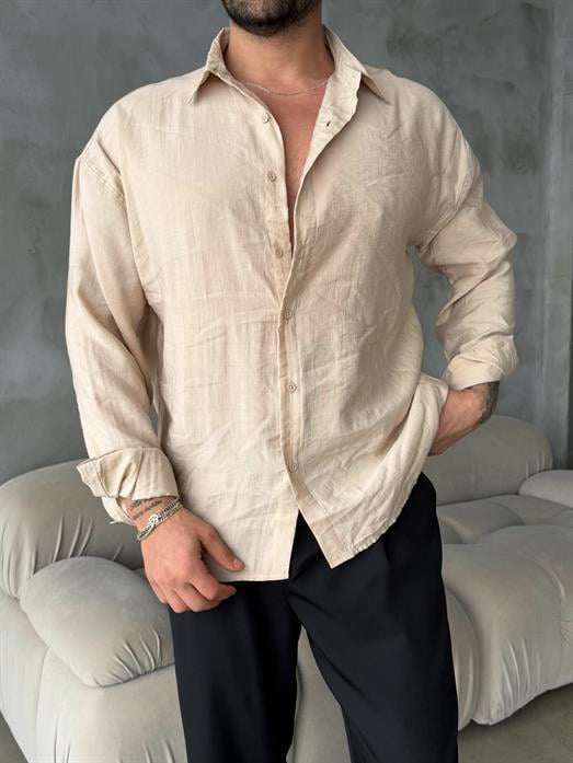 Krem Modal Kumaş Uzun Kol Gömlek MSS