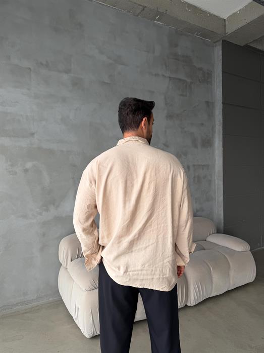 Krem Modal Kumaş Uzun Kol Gömlek MSS