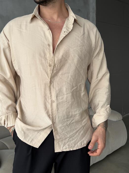 Krem Modal Kumaş Uzun Kol Gömlek MSS