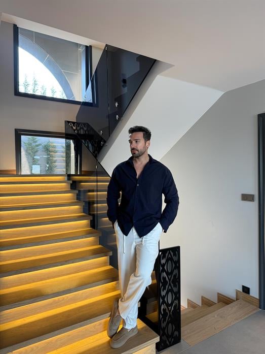 Lacivert Flex Keten Pamuk Oversize Gömlek SNZ 1330