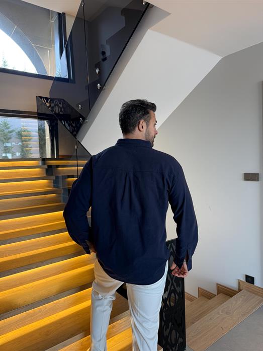 Lacivert Flex Keten Pamuk Oversize Gömlek SNZ 1330