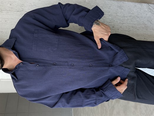 Lacivert Göğüs Cepli Ham Keten Gömlek SNZ 1318
