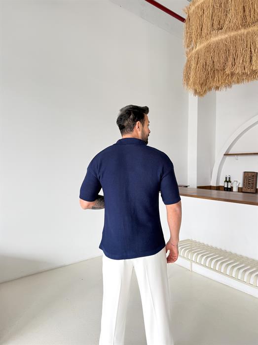 Lacivert Linksli Pamuk Triko Gömlek SNZ T7280