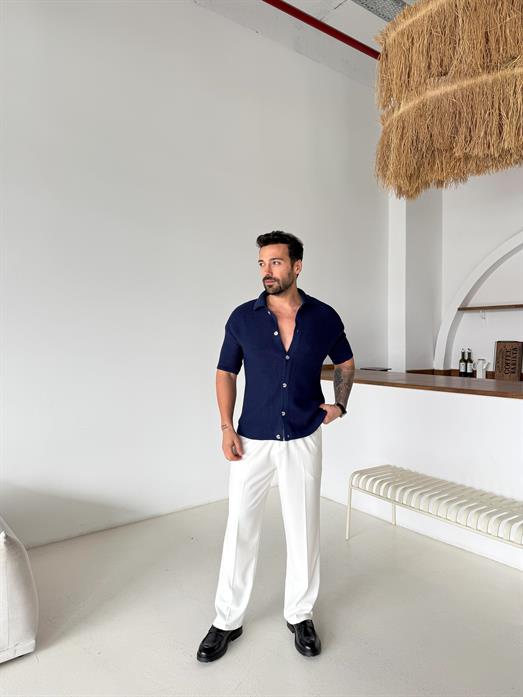 Lacivert Linksli Pamuk Triko Gömlek SNZ T7280