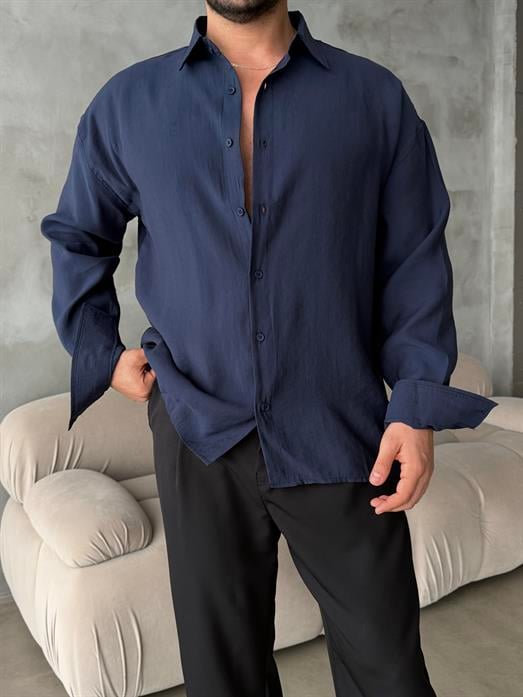 Lacivert Modal Kumaş Uzun Kol Gömlek MSS