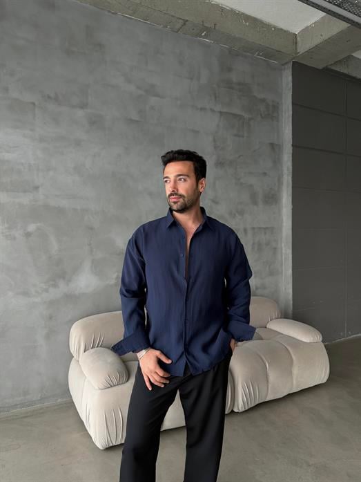 Lacivert Modal Kumaş Uzun Kol Gömlek MSS