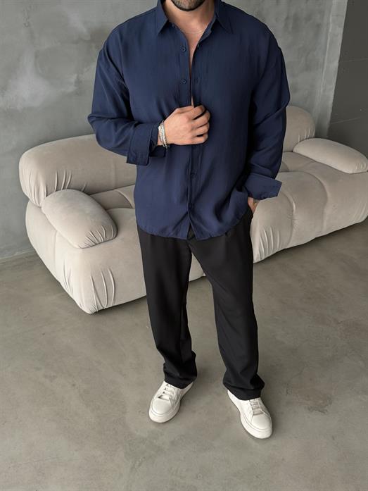 Lacivert Modal Kumaş Uzun Kol Gömlek MSS