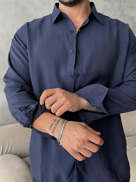 Lacivert Modal Kumaş Uzun Kol Gömlek MSS