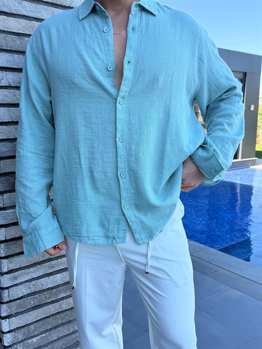 Mint Etamin Keten Oversize Gömlek PNC 2548