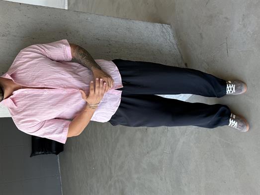Pembe Çizgili Keten Kısa Kol Gömlek PNC 2594