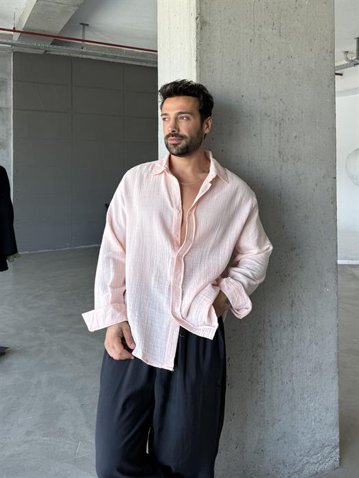 Pembe Müslin Keten Gömlek PNC 2574