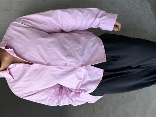 Pembe Poplin Uzun Kol Pamuk Boxy Gömlek PNC 2541