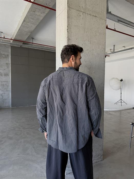 Siyah Çizgili Keten Gömlek PNC 2579