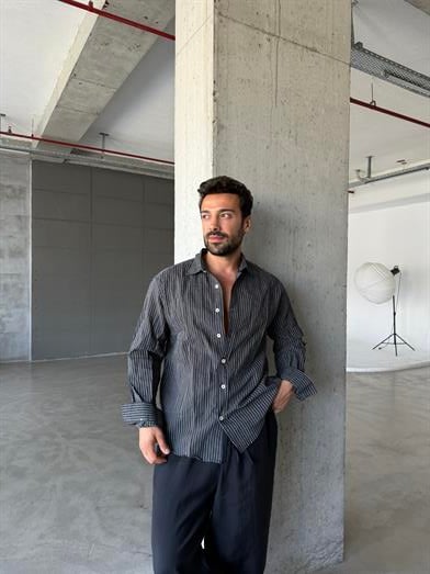 Siyah Çizgili Keten Gömlek PNC 2579