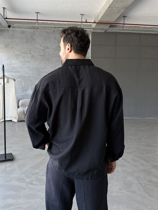 Siyah Çok Çizgi Desenli Pamuk Gömlek SNZ 1427