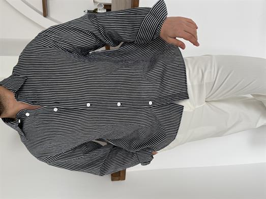 Siyah Keten Çizgili Gömlek 2542 PNC