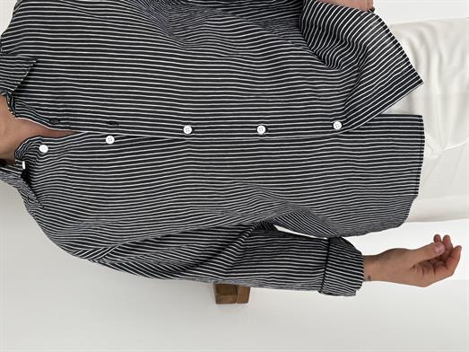 Siyah Keten Çizgili Gömlek 2542 PNC