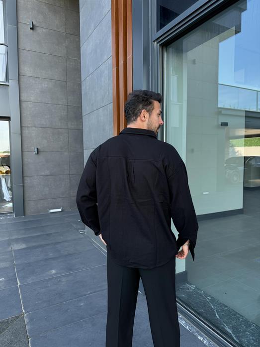 Siyah Krinkıl Pamuk Oversize Gömlek SNZ 1003