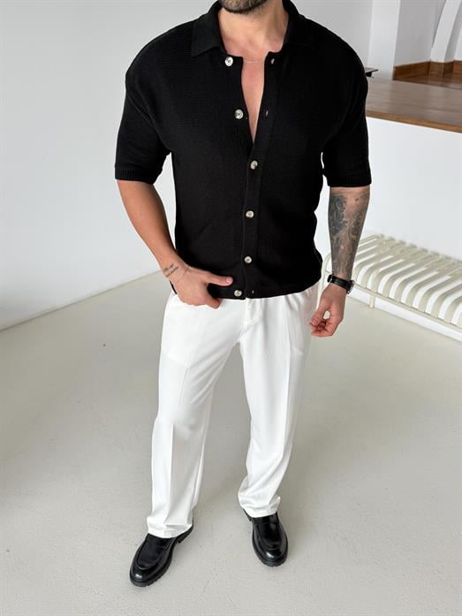 Siyah Linksli Pamuk Triko Gömlek SNZ T7280