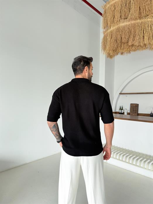 Siyah Linksli Pamuk Triko Gömlek SNZ T7280