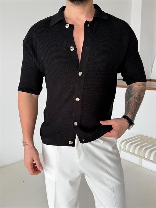 Siyah Linksli Pamuk Triko Gömlek SNZ T7280