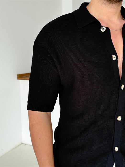 Siyah Linksli Pamuk Triko Gömlek SNZ T7280