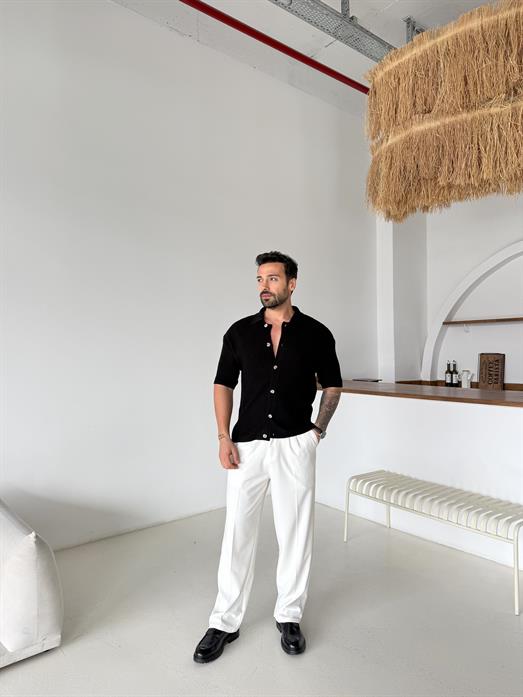 Siyah Linksli Pamuk Triko Gömlek SNZ T7280