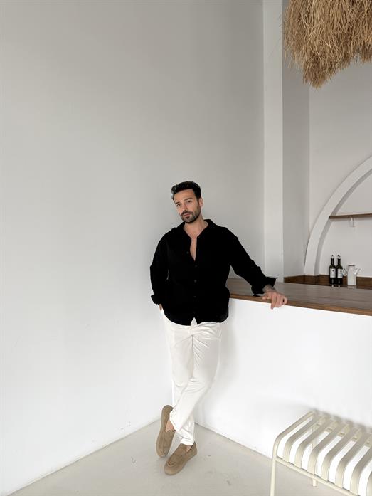 Siyah Müslin Keten Gömlek SNZ N1006