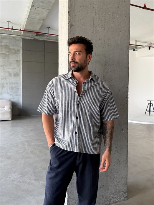 Siyah Pamuk Çift Birleşik Çizgi Gömlek SNZ 1487