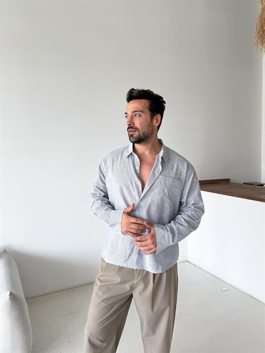 Siyah Pamuk Keten Sık Çizgili Gömlek BRR 10230