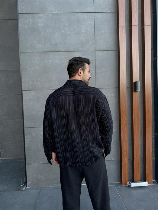 Siyah Roba Detaylı Pamuk Çizgili Gömlek PNC 2537