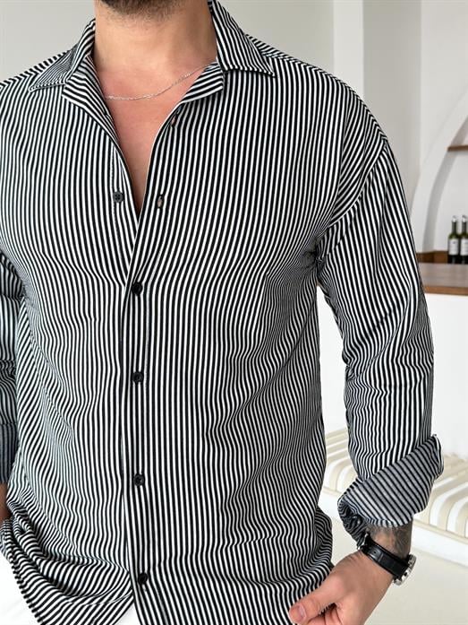 Siyah Suyolu Slimfit Gömlek TK